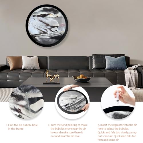 YTWM 17.4" 3D Sand Art Pictures, Moving Sand Art Liquid Motion, Office Room Wall Decor, Quicksand Flowing Sand Painting 360° Rotate (Black White)