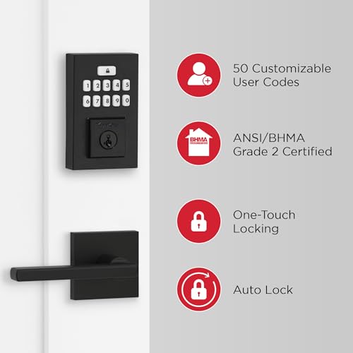 Kwikset SmartCode 260 Keyless Electronic Keypad Deadbolt, Microban Protected Keypad, Auto Door Lock, SmartKey Re-Key Security, Contemporary Design in Matte Black