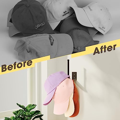 Durmmur 2 Pack Hat Racks for Baseball Caps, Stainless Steel Hat Organizer for Baseball Cap, Hat Holder Storage Organizer, Hat Hanger Strong Adhesive/Wall Drilled for Door,Bedroom,Closet(Black 6 in)