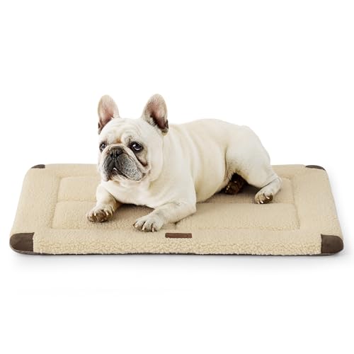 Bedsure Washable Dog Crate Bed for Small Dogs, Reversible Foam Floor Dog Mat, Lightweight Travel Flat Pet Beds for Indoor & Outdoor Dogs (24" x 18", Beige)