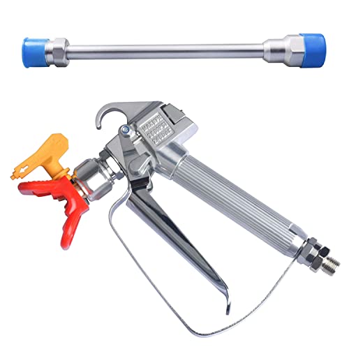 JWGJW Airless Paint Spray Gun with 10 Inch Airless Extension Pole and A 517 Nozzle Tip,Swivel 1/4" Thread for Graco Titan Airless Hose Sprayers. Maximum Pressure 3600PSI(JW-120028)