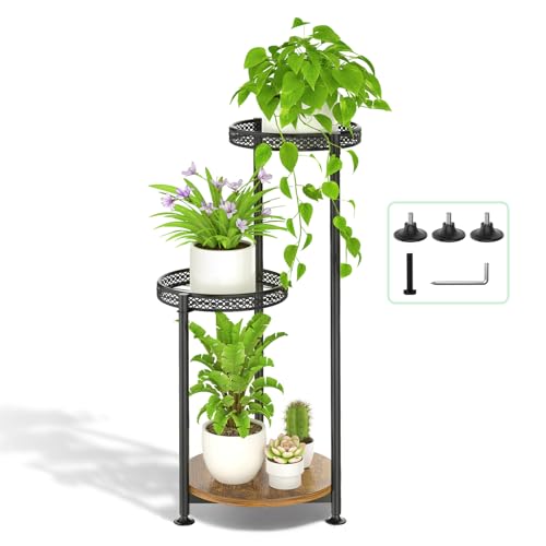 Oppro 3 Tier Large Plant Stand Indoor Outdoor Clearance, Metal Flower Shelf Pot Holder, 10in Wide Multiple Plants Tall Corner Display Rack for Patio Orchid Office Porch Living Room Garden, Black