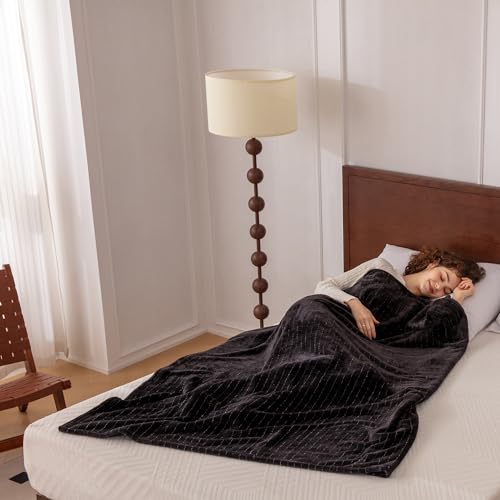 KORBLISS Super Soft Flannel Throw Blanket 50x60 Inches, Premium Gold Glitter Stripes Silky Fleece Lightweight Bed Blanket All Season Use, Black, 50"x60"