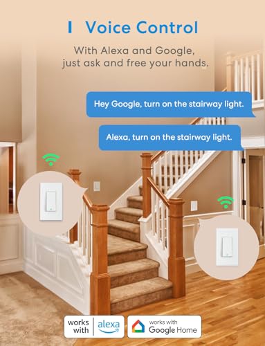 meross Smart Light Switch 2 Pack Supports Apple HomeKit, Siri, Alexa, Google Assistant & SmartThings, 2.4GHz Wi-Fi Single Pole Light Switch, Neutral Wire Required, No Hub Required