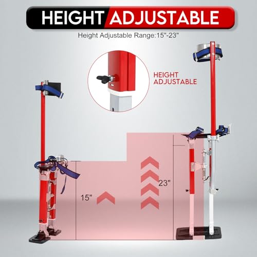15"-23" Professional Grade Adjustable Drywall Stilts Taping Paint Stilt Aluminum Tool Stilt for Painting Painter Taping Red