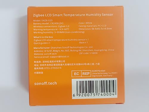 SONOFF Zigbee Indoor Temperature Humidity Sensor, SNZB-02D LCD Zigbee Thermometer Hygrometer, Works with Alexa & Google Home for Remote Monitoring and Home Automation, ZigBee 3.0 Hub Required, 1-Pack