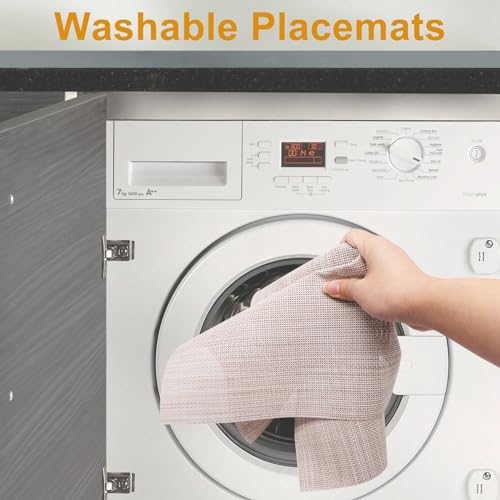 GDFYMI Placemats Set of 6, Washable Non-Slip Placement Mats for Dining Table Heat Resistant PVC Placemat 18"x12", Beige