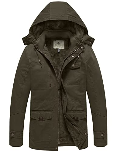 WenVen Men's Winter Warm Thickened Cotton Parka Jacket Army Green S