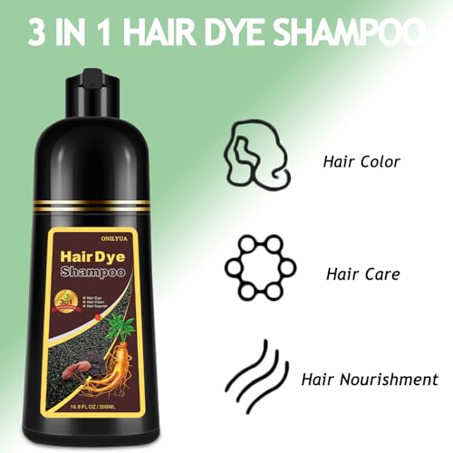 Hair Dye Shampoo 3 in 1, Black Hair Dye 16.9 FL Oz, Black Hair Shampoo, Semi-Permanent Hair Dye Shampoo, Lasts 30 Days Hair Color Shampoo (Black)