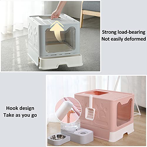 Cat Litter Box with Lid, Top Entry Cat Litter Box Pan, Enclosed Cat Potty, Anti-Splashing Cat Toilet, Foldable Litter Box Large Covered Cat Supplies with Scoop Brush and Garbage Bag