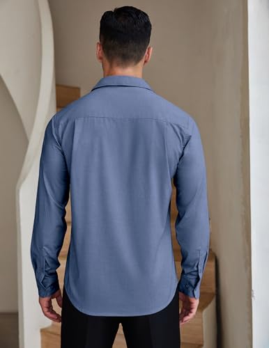 COOFANDY Men Button Down Long Sleeve Shirts Regular Fit Suit Shirt Business Dress Shirts Men Blue