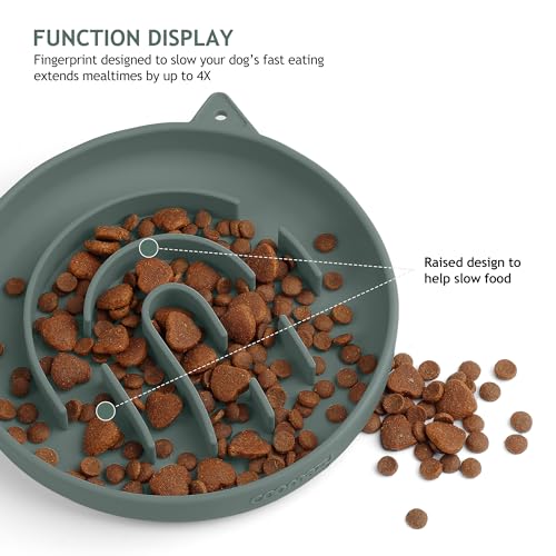Coomazy 2-in-1 Silicone Slow Feeder Dog Cat Bowls, Lick Mat Interactive Puzzle Toy for Pets Dry/Wet Food Training, Keeps Dogs Cats Busy, Prevents Puppy Kitty Overeating (Avocado, 1.2 Cup)