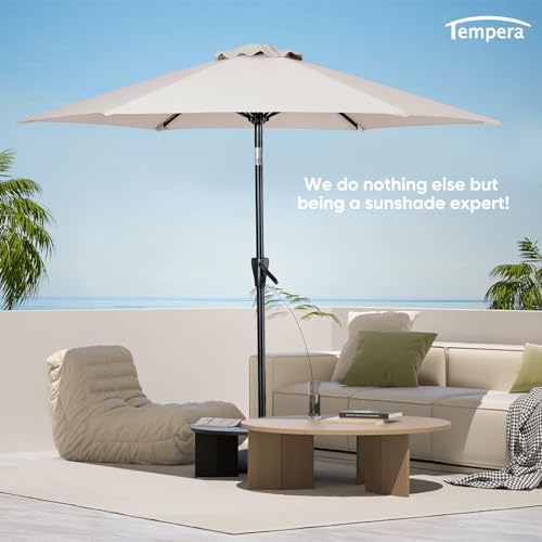 Tempera 9ft Patio Market Outdoor Table Umbrella with Push Button Tilt and Crank,Large Sun Umbrella with Sturdy Pole&Fade resistant canopy,Easy to set, Grass