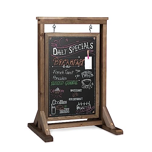 Ilyapa Rustic Double Sided Swinging Chalkboard Sidewalk Sign 21 x 32 Inches - Barnwood Magnetic A Frame Alternative Menu Board Sandwich Board Message Sign, Freestanding Sandwich Sign for Restaurant