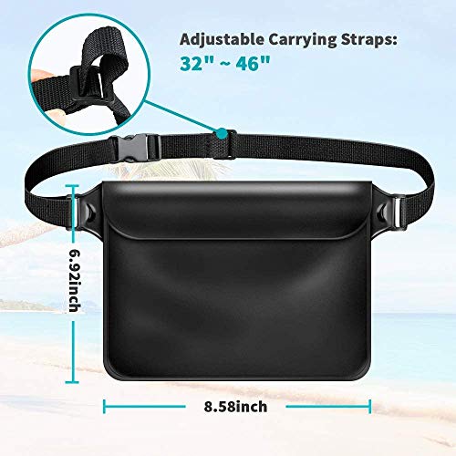 ORIbox 2 Pcs Waterproof Pouch , Zipper Design Perfect for Boating Swimming Snorkeling Kayaking Beach Pool Water Park(Black), D Black Black
