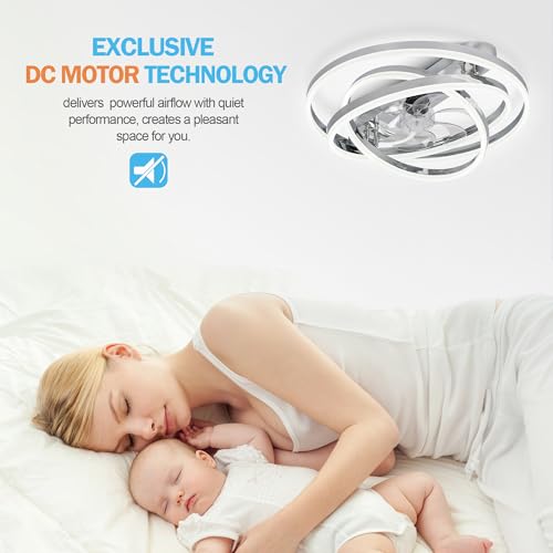 Dawn Whisper 24" Ceiling Fans with Lights, Flush Mount Ceiling Fan with Lights 6-Speed Remote Control, Modern Ceiling Fan with Light Low Profile for Bedroom, Living Room, Kids Room Black