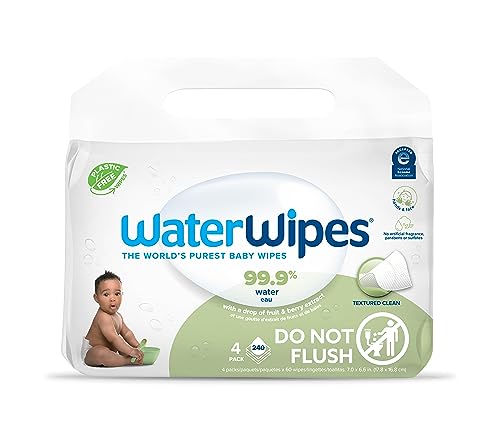WaterWipes Plastic-Free Textured Clean, Toddler & Baby Wipes, 99.9% Water Based Wipes, Unscented & Hypoallergenic for Sensitive Skin, 60 Count (1 pack)