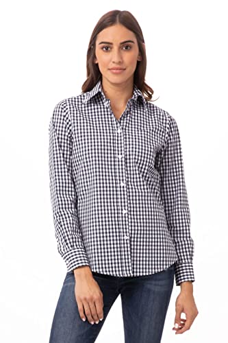 Chef Works Women's Gingham Dress Shirt, Dark Navy Wht Check, X-Small