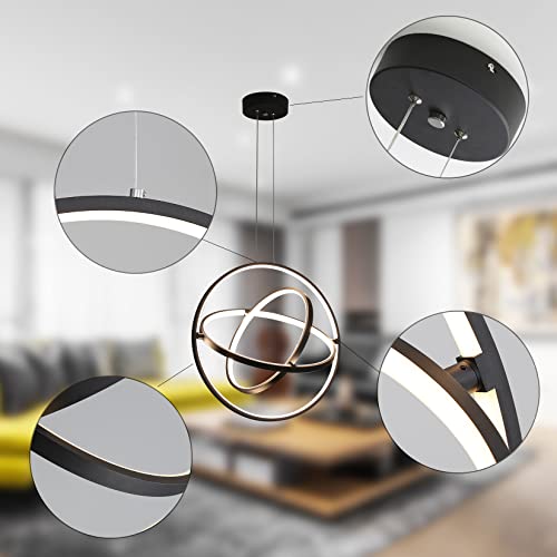 Fang Yan Mei Modern Black Chandelier Round Chandeliers LED Pendant Light,Contemporary Chandelier Hanging Light Dimmable for Dinning Room,Kitchen,Bedroom,Living Room 68W 3000-6000k 3rings