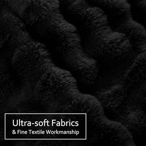 Moenchy Faux Fur Black Throw Blacket for Couch - Super Soft Heavy Flufyy Thick Bubble Throw Blankets for Bed Bedroom Living Room Farmhouse Sofa Chair Fall Winter Warm, 50x60 Inch