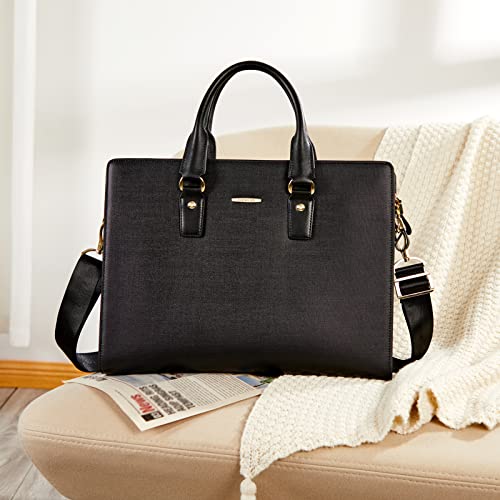 BOSTANTEN Leather Lawyers Briefcase Shoulder Laptop Business Slim Bags for Men & Women Black