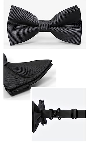JEMYGINS Black Bow Tie Silk Bowtie and Pocket Square Hankerchief With Cufflinks Sets for Men(2)