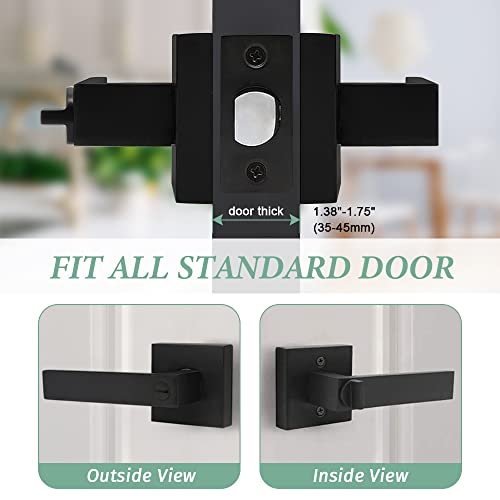 SUNTAI Privacy Door Lever Keyless Matte Black Interior Bathroom/Bedroom Handle Door Lockset,Reversible for Left Right Side Handed,1 Pack