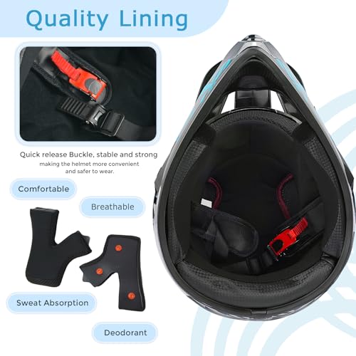 Youth Dirt Bike Helmets Fashion Motocross Helmet Kids ATV Off-Road Helmets Moutain Bike Motorcycle Helmets DOT Approved (Goggles Gloves Faceshield) (Blue, Small)