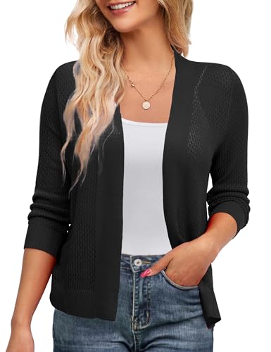 U.Vomade Women's Open Front 3/4 Sleeve Shrug Cropped Cardigan Sweaters Elegant for Women Camel L