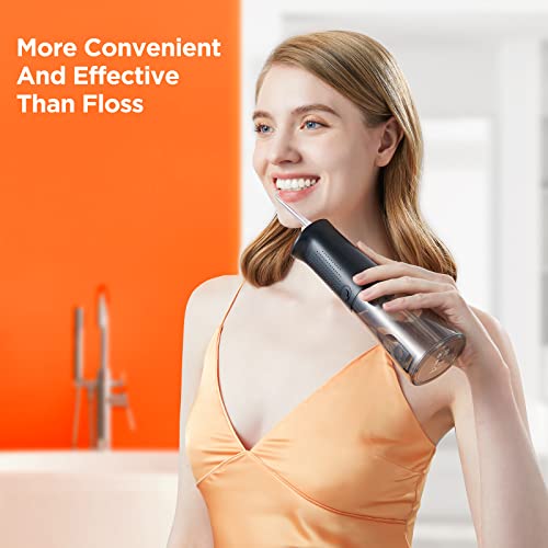 Bitvae C5 Water Dental Flosser for Teeth, Cordless Water Teeth Cleaner Picks, 3 Modes 5 Intensities, IPX7 Waterproof Water Flosser, 5 Tips Rechargeable Water Dental Picks for Cleaning - Black