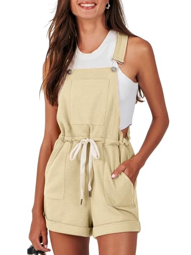 ANRABESS Women's Casual Overall Shorts Summer Shortalls Loose Bib Rompers Vacation Jumpsuit Beach Outfits Comfy Clothes White Large