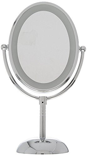 Conair Lighted Makeup Mirror, LED Vanity Mirror, 1X/7X Magnifying Mirror, Double Sided, Battery Operated in Polished Chrome
