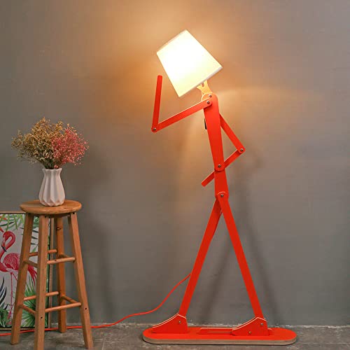 HROOME Cool Creative Floor Lamps Wood Tall Decorative Corner Reading Standing Swing Arm Light for Living Room Bedroom Office Farmhouse Kids Gift Idea- with LED Bulb (Oran Orange)
