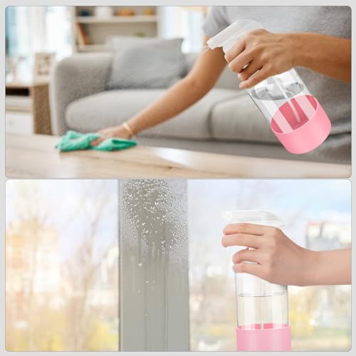 Worldgsb 1 Pack Glass Spray Bottles with Silicone Sleeve, 16 oz Empty Refillable Containers with Adjustable Spray Nozzles, Spray Bottles for Hair, Cleaning Solutions and Plants Pink