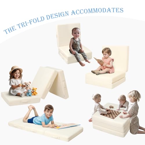 MeMoreCool Foldable Floor Mattress for Kids, Toddler Floor Nap Mat for Sleeping Daycare, Small Child Foldable Mattress Floor Bed, Trifold Futon Portable Tri Folding Mattress, Navy 75x25 Inch