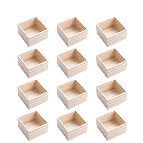 CALPALMY (12 Pack 4'' x 4'' Rustic Wooden Box Storage Organizer Unfinished Small Craft Wooden Box for Collectibles Home Venue Decor Succulents
