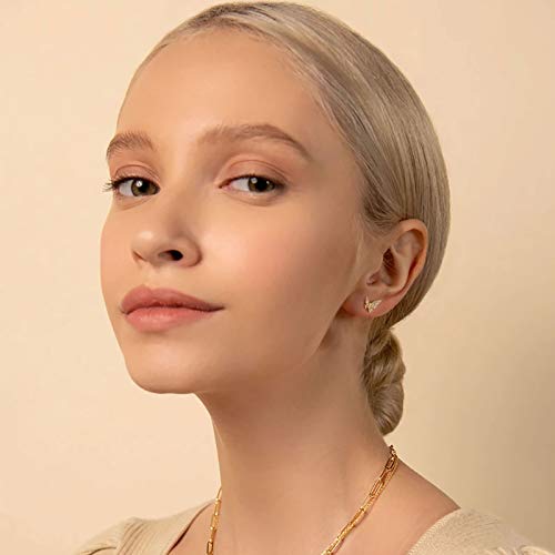 LOYATA Triangle Earrings Gold Ear Jacket Stud Open 14K Gold Plated Dainty Small Simple Hypoallergenic Geometric Jewelry Gift for Women