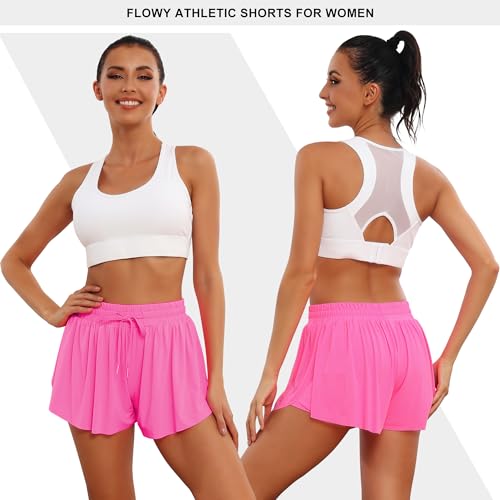 TYCTOS 2 in 1 Flowy Athletic Shorts for Women Gym Athletic Shorts for Women Pack Double Layer Butterfly Shorts for Women 3 Pack:Black&Dark Grey&Royal X-Small