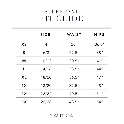 Nautica Womens Sleep Pants - Long Length, Breathable Pajama Bottoms - Cotton Knit Jersey Sleepwear and Loungewear - Black - Small
