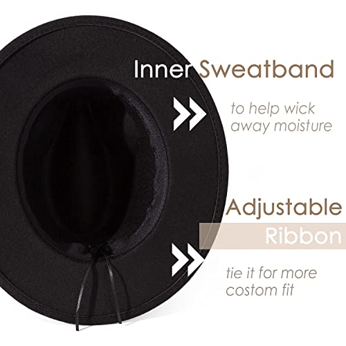 Lisianthus Women Classic Felt Fedora Wide Brim Hat with Belt Buckle Brown Belt-Black