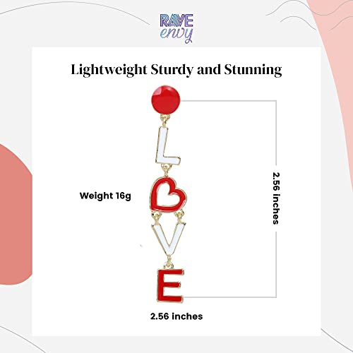 Rave Envy Heart Earrings for Women Trendy - Silver Heart Dangle Earrings with Diamond Like Look - Fashionable Statement Earrings for Womens - Perfect Heart Jewelry as Valentines, Birthday