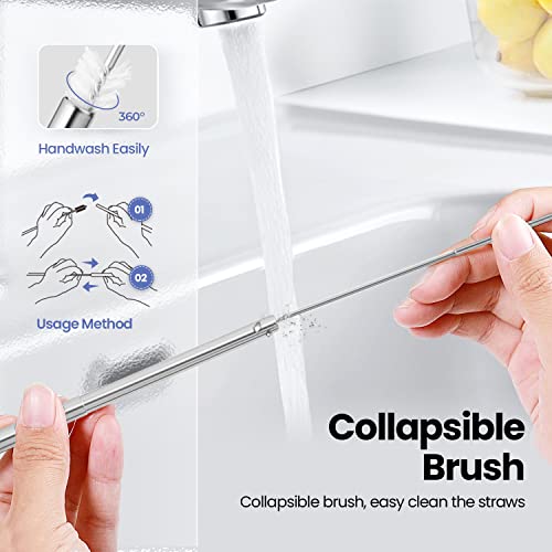 4 Pack Portable Reusable Metal Straw Collapsible Stainless Steel Drinking Straw Telescopic Straw to Drink Water Smoothie with Aluminum Key-chain Case & Cleaning Brush (Black & rose gold & blue & gold)