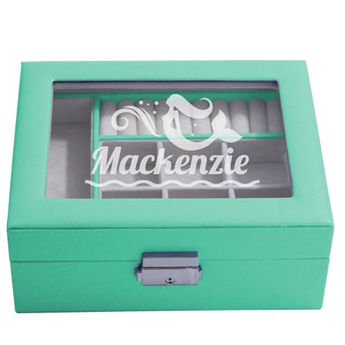 My Personal Memories Personalized Jewelry Box for Girls - Custom Engraved with Name and Ballerina, Mermaid, Unicorn and more (Aqua)