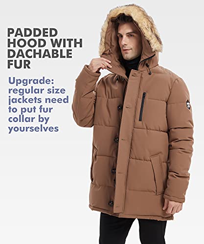PUREMSX Winter Jacket for Men, Winter Warm Thick Windproof Puffer Outdoor Hiking Snow Padded Coat Clearanc,Camel,X-Small