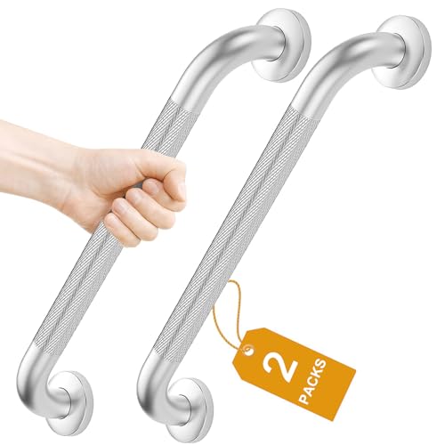 FANHAO 2 Pack Shower Grab Bar, 16 Inch Stainless Steel Bathroom Grab Bar with Anti-Slip Knurled Grip, Heavy Duty Shower Handle Bath Handle, Safety Bars for Elderly or Handicapped (Polished)