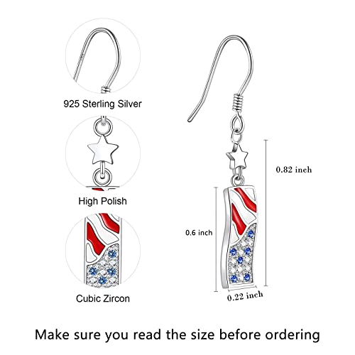 USA Flag Dangle Earrings for Women: 925 Sterling Silver American Patriotic Red White and Blue Star Drop Earrings America Independence Day 4th of July Patriotic Jewelry Gifts (Eagle)