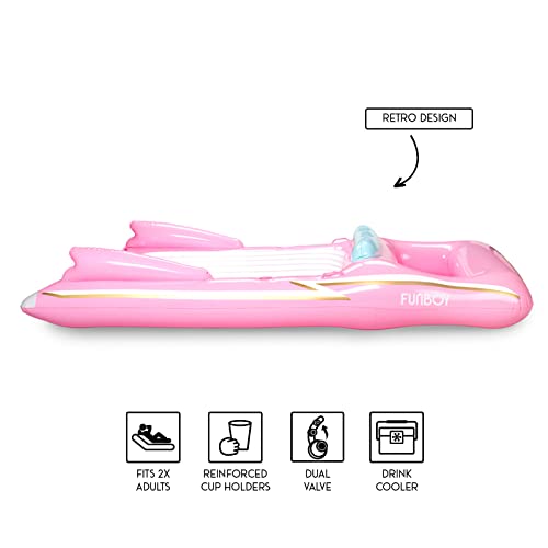FUNBOY Giant Inflatable Luxury Pink Retro Convertible Classic Sports Car Pool Float, Two Cupholders for Summer Pool Parties and Entertainment
