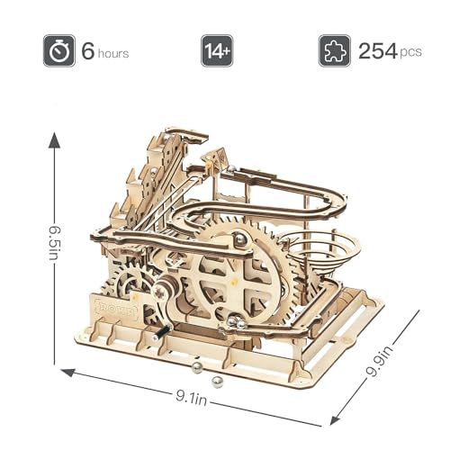 ROKR 3D Wooden Puzzles Marble Run Set - Mechanical Model Kit for Adults DIY Roller Coaster Toys Gifts for Boys/Girls (Marble Parkour)