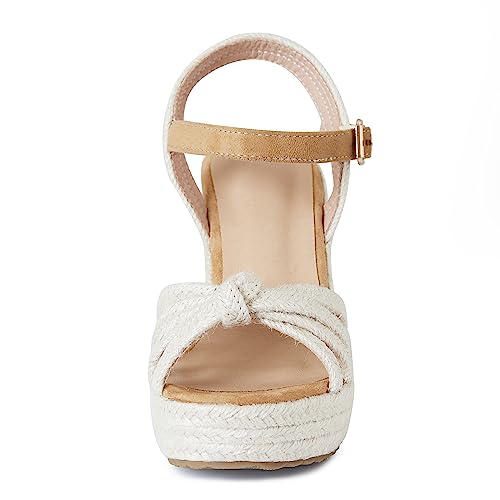 Tscoyuki Espadrille Wedge Sandals for Women, Adjustable Ankle Strappy Cute Shoes Open Toe Platform Womens Sandals Casual Sloping High Heels