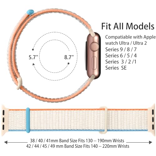 Lenrao Compatible with apple watch bands for women, 38mm 41mm 42mm 44mm, Nylon Strap Compatible with apple watch bands 40mm, Adjustable Loop Straps Compatible for iWatch Series SE 9/8/7/6/5/4/3 Ultra
